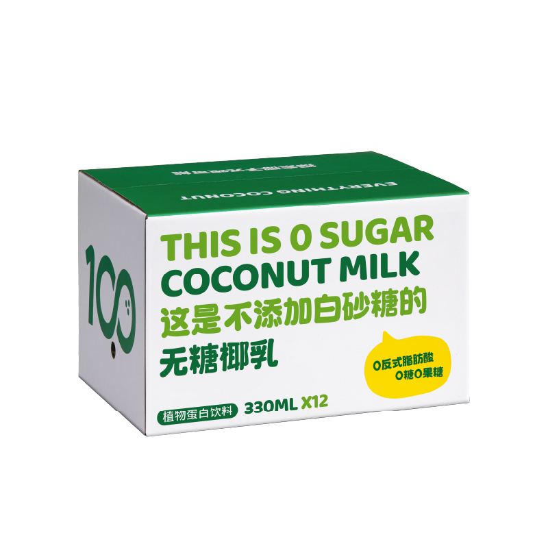 可可满分无糖椰乳零糖鲜生榨椰子汁整箱植物蛋白奶饮料330ml*12瓶 绿色